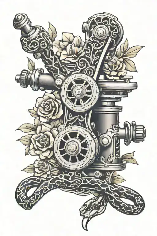 Tattoo Machine With Snake And Flowers