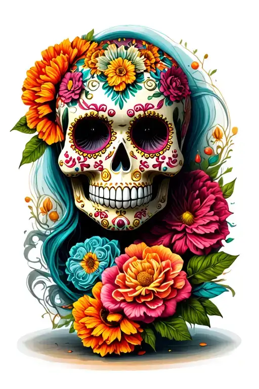 Sugar Skull With Maya Hidden In Design Incorporating