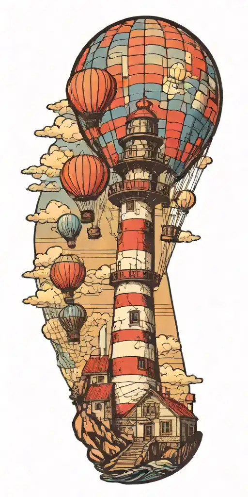 Lighthouse With Hot Air Balloons