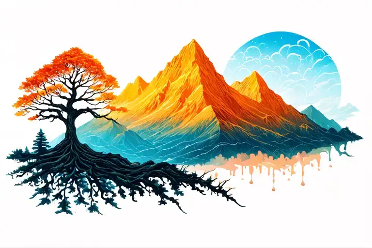Tree Of Life And Mountain