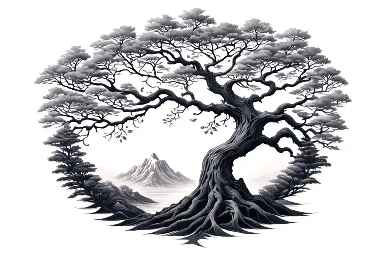 Tree Of Life And Mountain