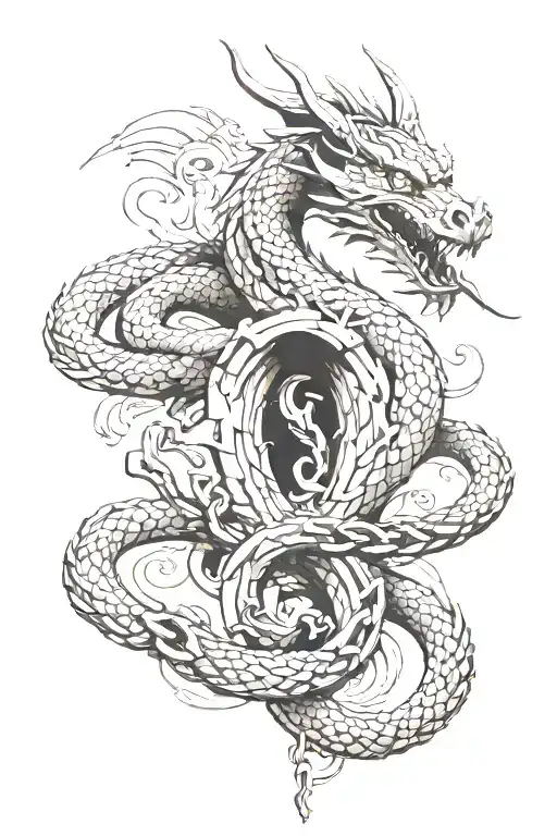 Dragon On The Island Holding On To A Chain