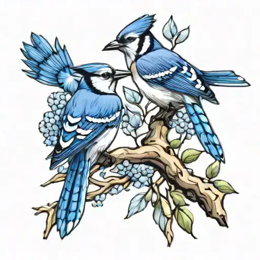 2 Blue Jay Perched On A Tree