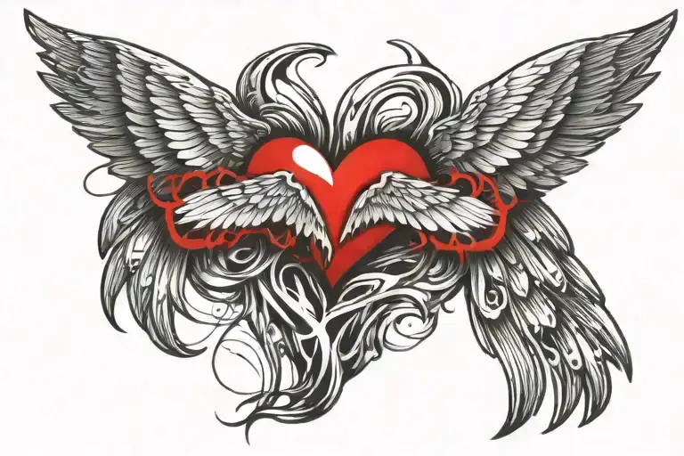 Angel Wings With A Heart Beat Line And Numbers