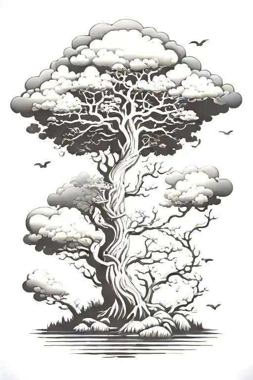 Magic Tree With Clouds Above