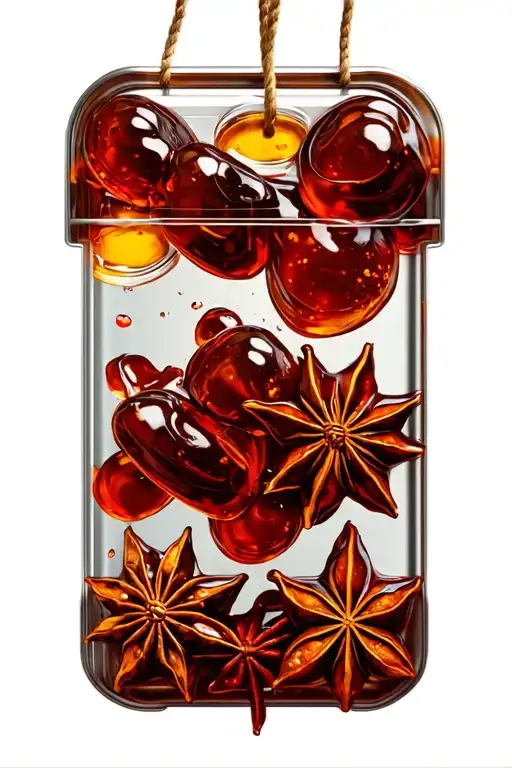 A Rectangular Medicine Packaging With Anise Jelly Cans Hanging On A String