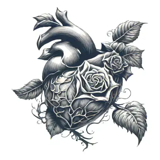 Human Heart Tatto With Rose