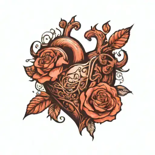 Human Heart Tatto With Rose