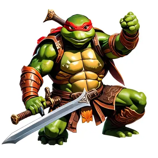 Muscular Ninja Turtle In Full Battle Armor Holding A Sword