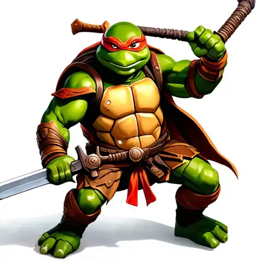 Muscular Ninja Turtle In Full Battle Armor Holding A Sword