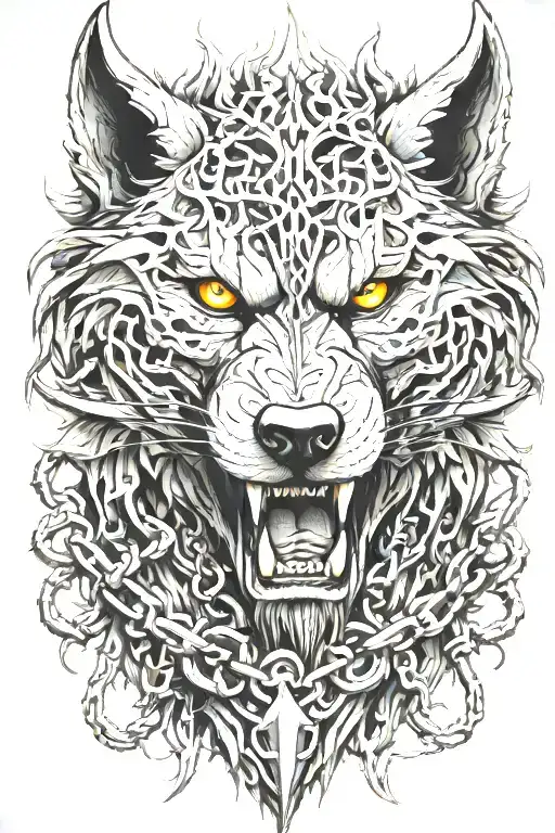Fenrir With Chains And Skulls Forest Background