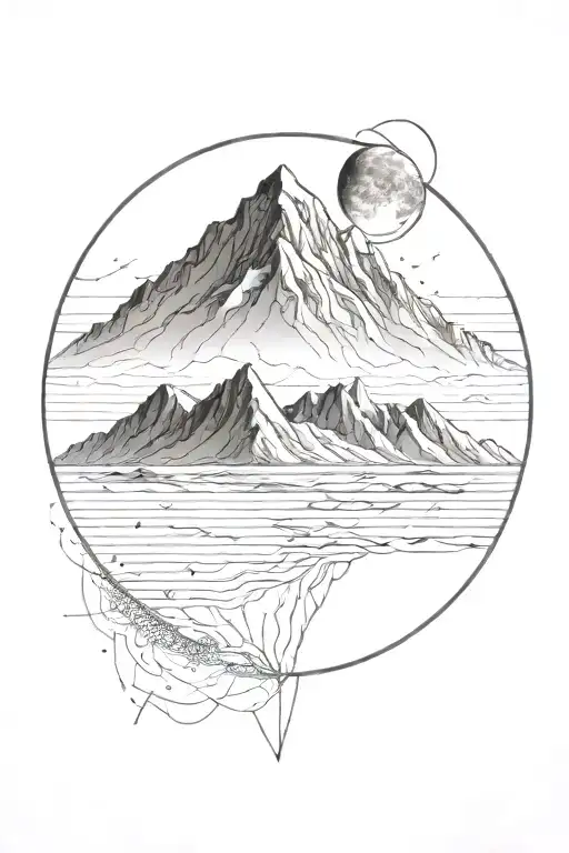 Moon And Mauntain With Lot Of Long Straight Lines Surrounding