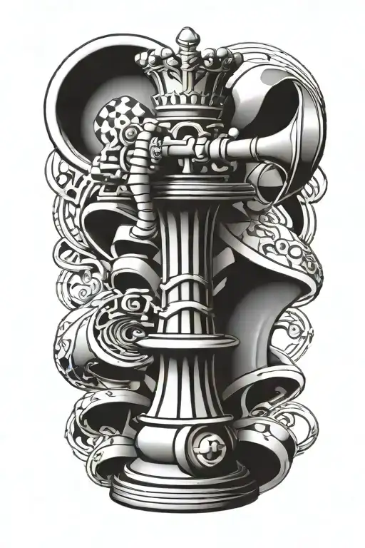 A Trumpet Intertwined With King Chess Piece