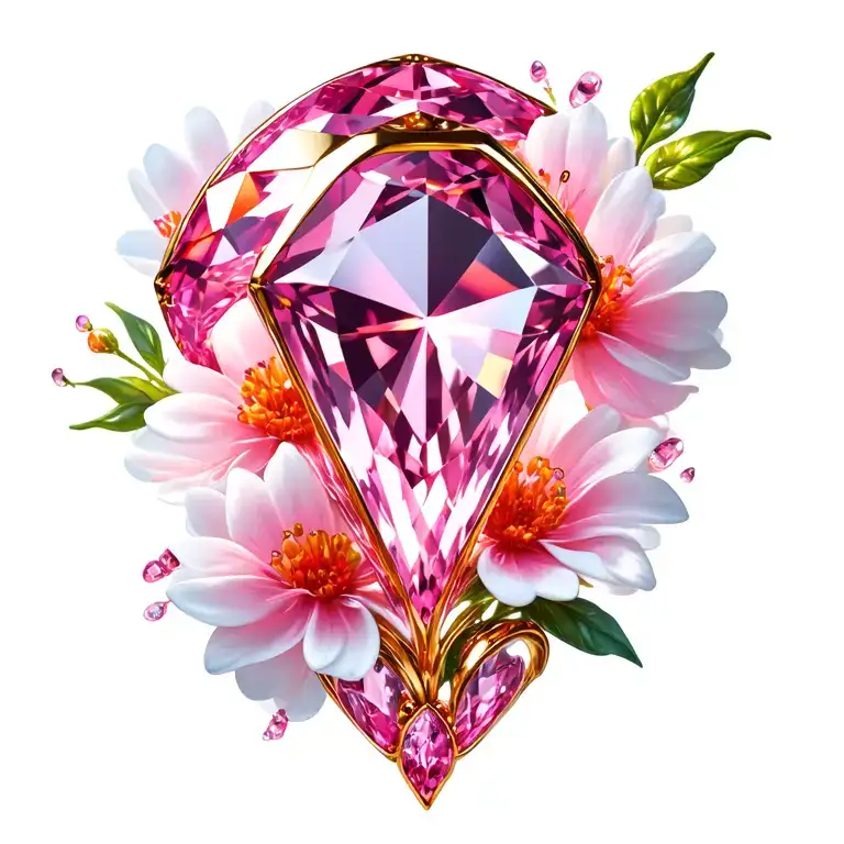 Pink Sapphire With White Gold With Pink Flowers In Background