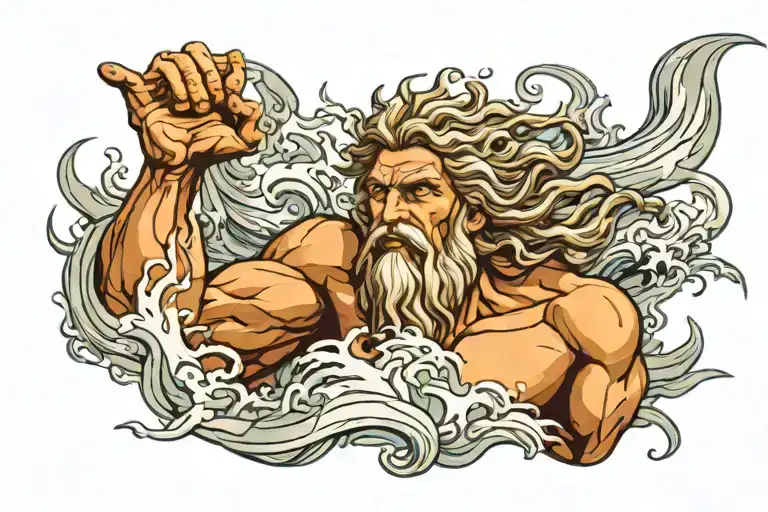 Zeus Face Surrounded By A Ocean Strom With Lightning