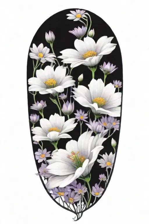 Vibrant Purple Daisys And Blue Cosmos Flowers