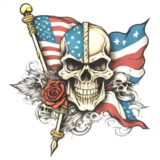 Patriotic American Flag With Skulls And Spartan