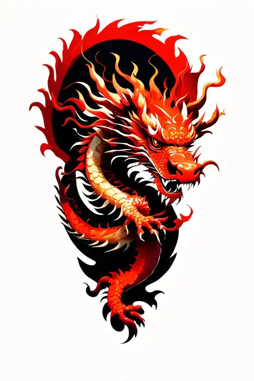 A Red Chinese Dragon Flying Dynamically