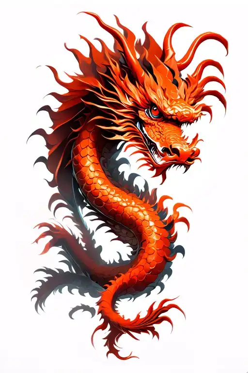 A Red Chinese Dragon Flying Dynamically