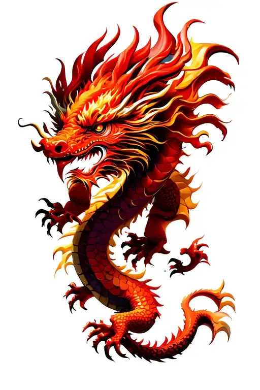 A Red Chinese Dragon Flying Dynamically