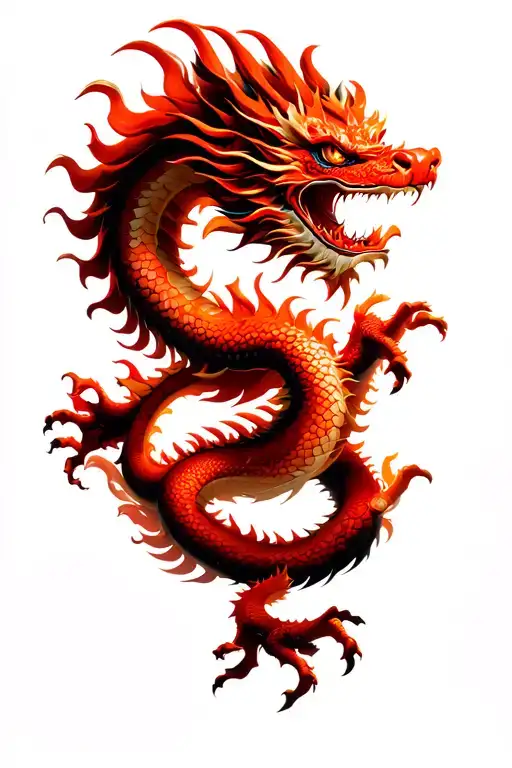 A Red Chinese Dragon Flying Dynamically