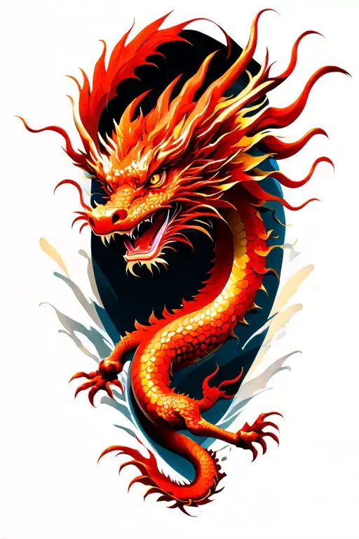 A Red Chinese Dragon Flying Dynamically