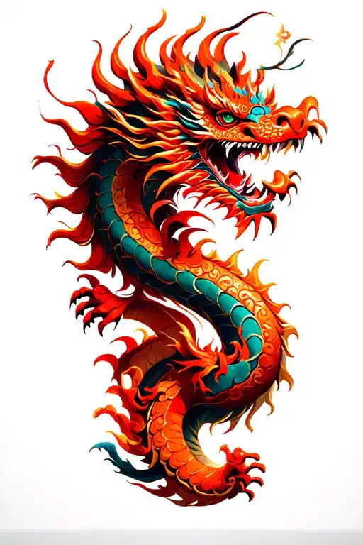 A Red Chinese Dragon Flying Dynamically