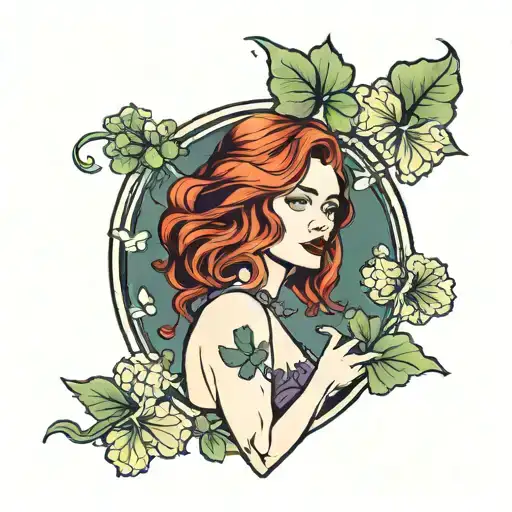 A Femme Fatale With Red Hair Holding A 4 Leaf Clovers