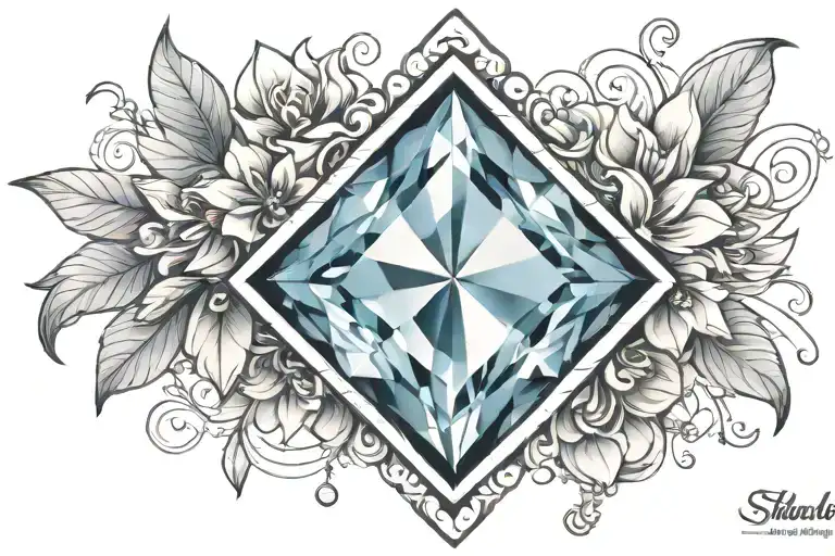 Diamond Shape Topaz Gemstone Surrounded By Curved Flowers