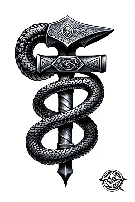 Nordic Hammer With Snake Wrapped Black Grey