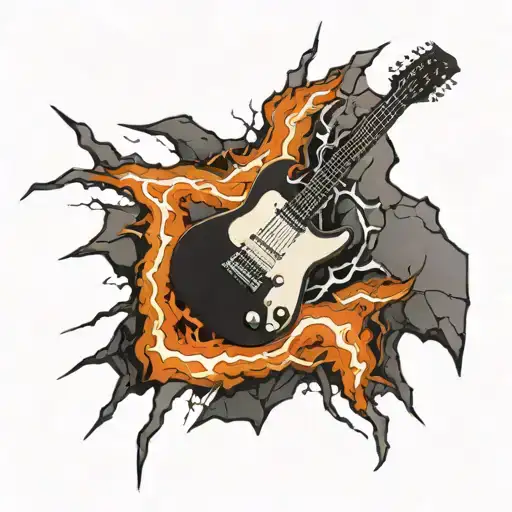 Rip In Arm With Guitar And Lightning Striking