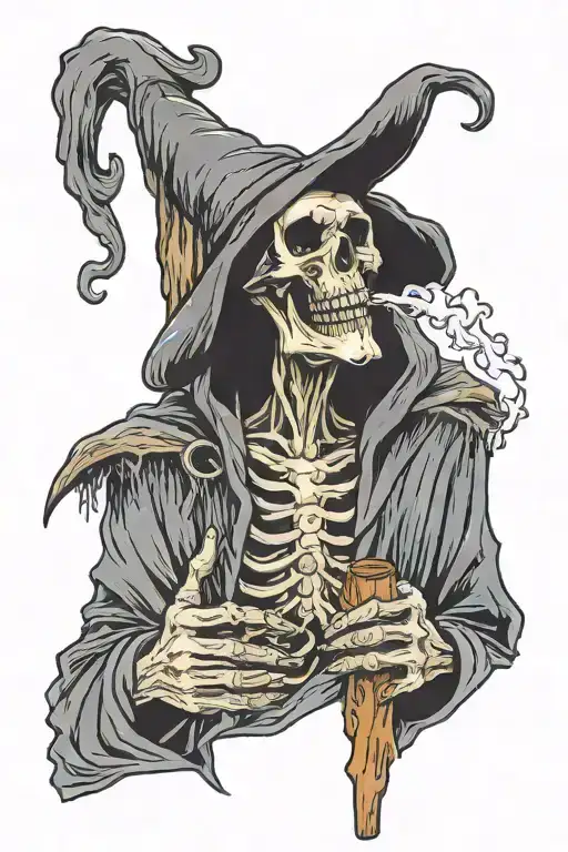 Rugged Grim Reaper Smoking A Joint And Holding His Si