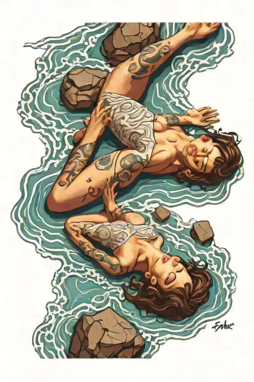 Woman Laying On The Rocks At The Beach With Waves