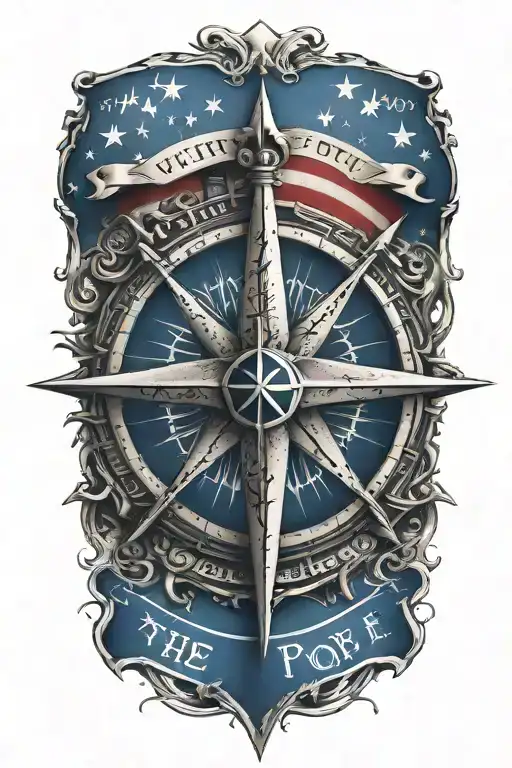 Nautical Star Compass With American Flag With We The People Written In Old English Script