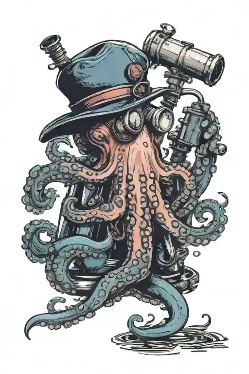 An Octopus In A Flat Cap Holding A Diving Tank Made