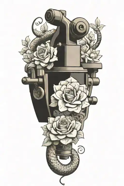 Tattoo Machine With Snake And Flowers
