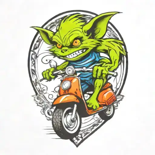 Gremlin Riding A Scooter Curly Hair