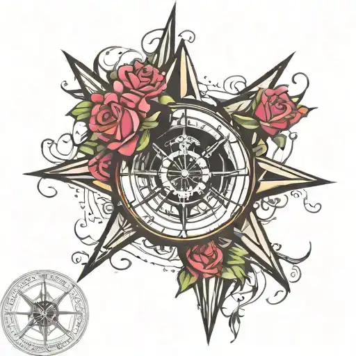 Pirate Compass And New Hampshire Rose Intertwined