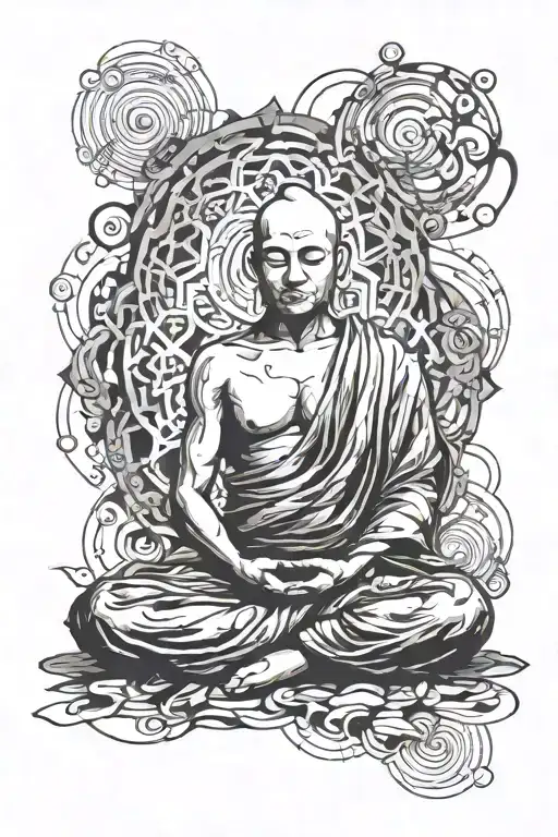 Buddhist Monk Meditating Figure Surrounded