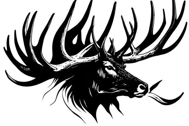 Elk Head With Antlers Black