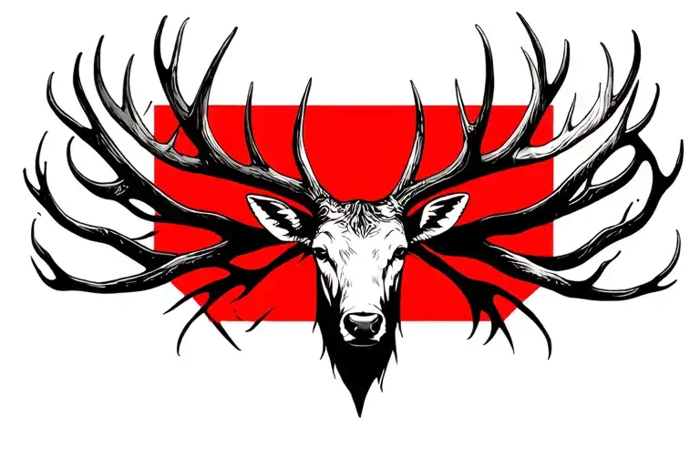 Elk Head With Antlers Surrounded Black