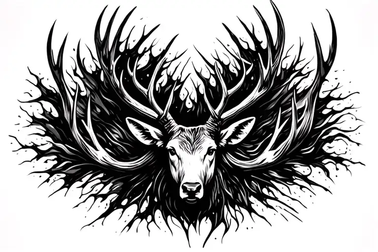 Elk Head With Antlers Surrounded Black