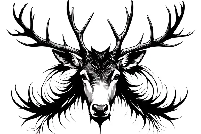 Elk Head With Antlers Black