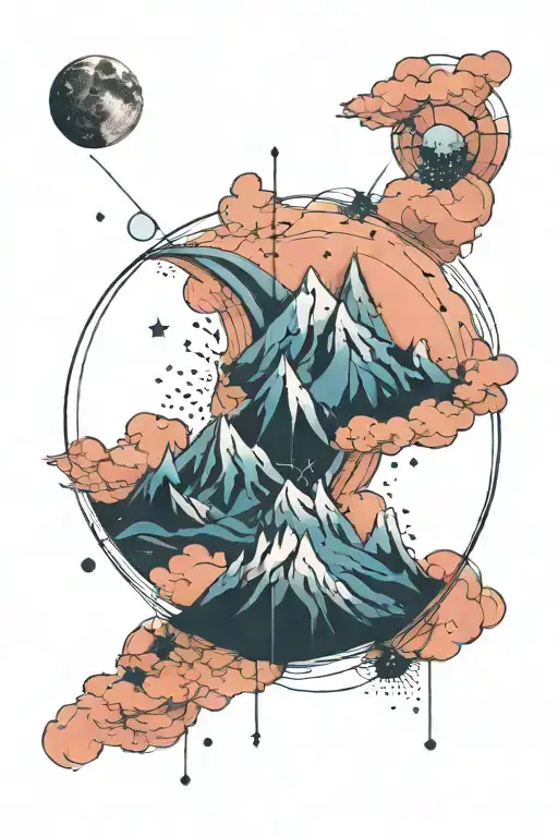 Moon And A Single Mountain With Gemini Constellation