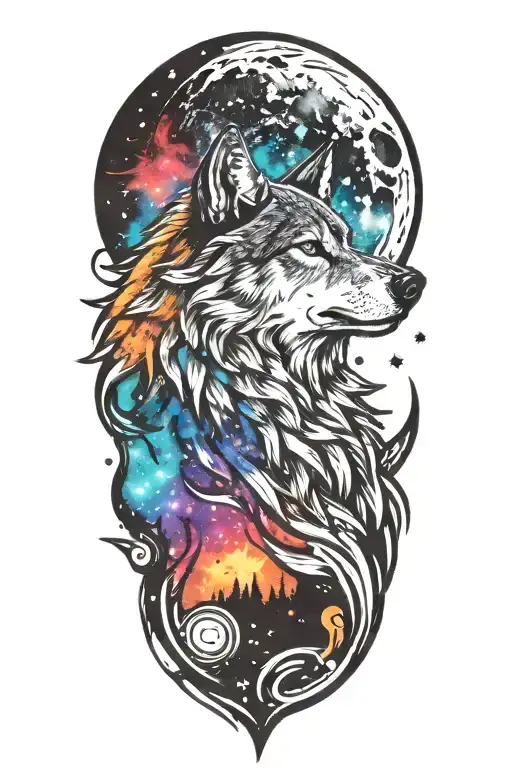 Howling Wolf With Space Theme