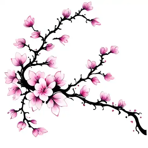 A Vine Of Sakura With One Curve