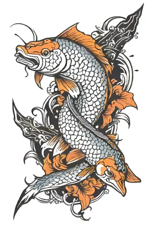Koi Fish Mixed With A Dagger