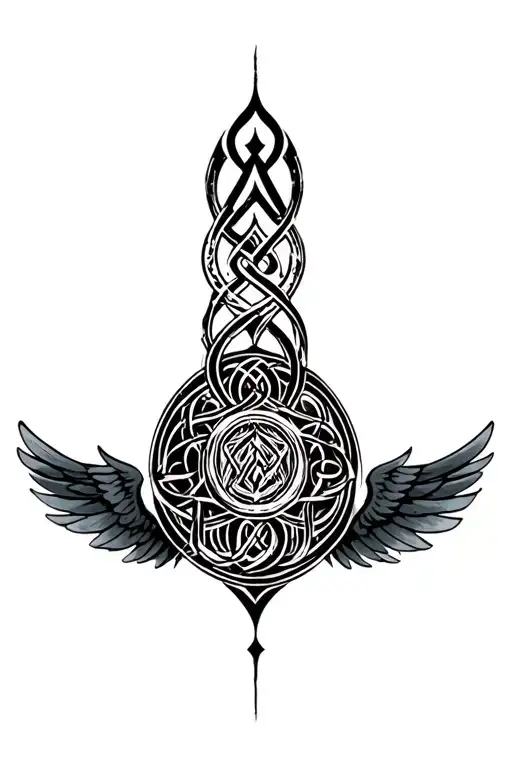 Abstrac Tattoo With Vegvisir And Celtic Knot And Wings