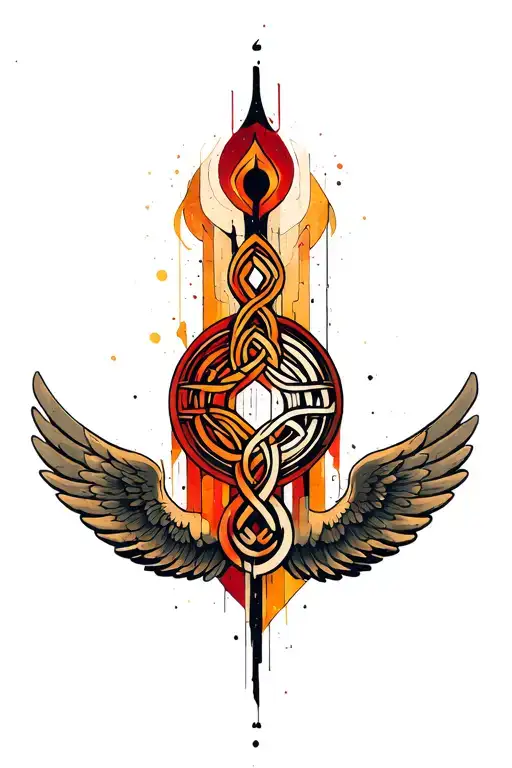 Abstrac Tattoo With Vegvisir And Celtic Knot And Wings