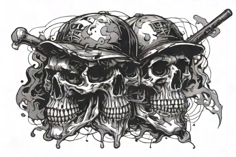 Three Skulls With A Baseball Hat